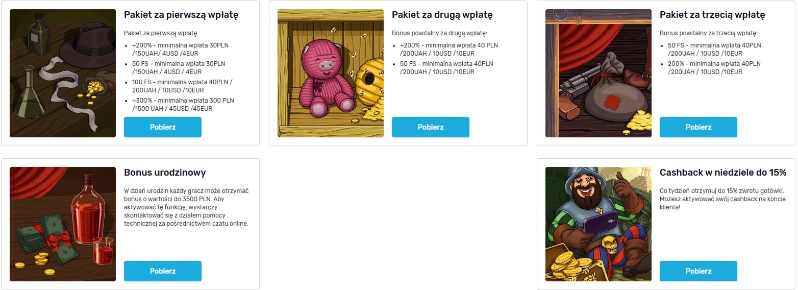 Struktura bonusów powitalnych Fontan Casino login